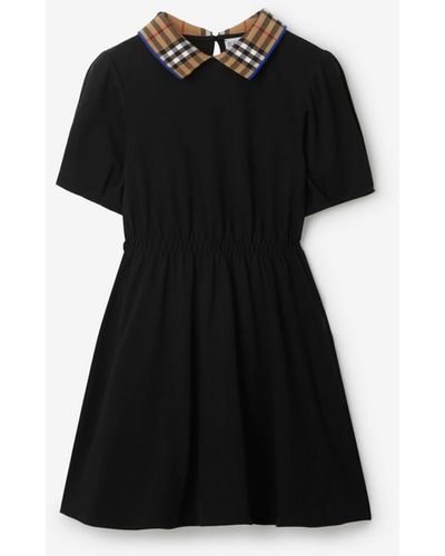 Burberry Check Collar Cotton Polo Shirt Dress - Black