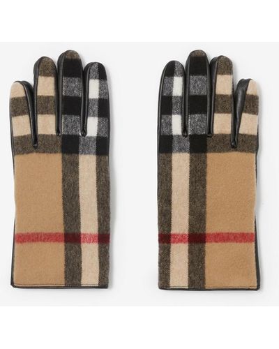 Burberry Exaggerated Check Wool And Leather Gloves - Black