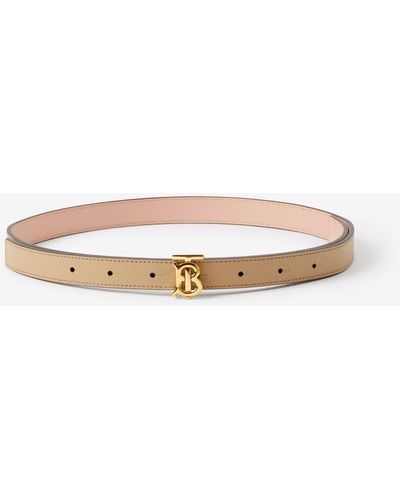 Burberry Leather Reversible Tb Belt - Natural