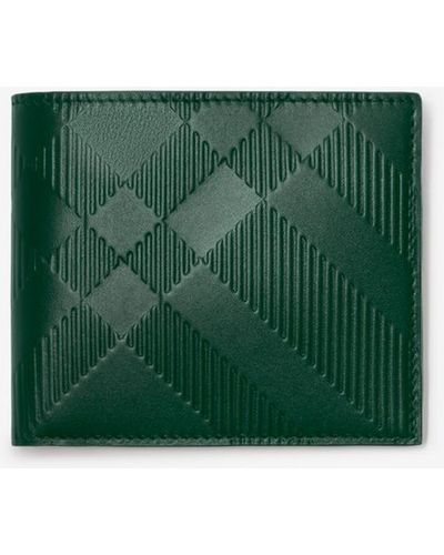 Burberry Leather Check Bifold Wallet - Green