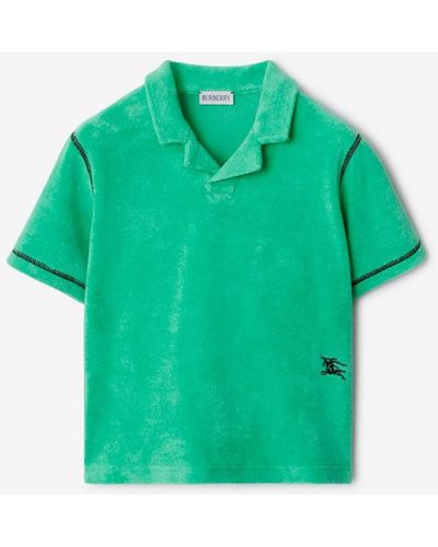 Burberry Cotton Blend Towelling Polo Shirt - Green