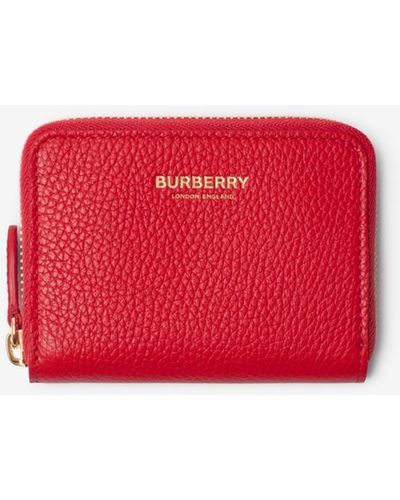 Burberry Leather Zip Wallet - Red