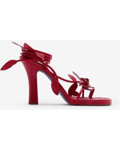 Burberry Leather Ivy Flora Heeled Sandals​ - Red