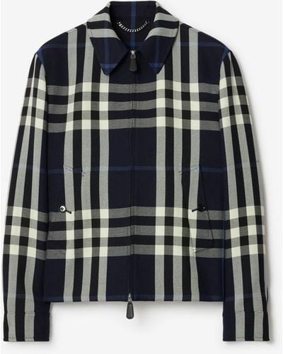 Burberry Check Wool Cotton Jacket - Blue