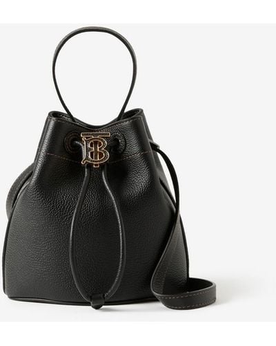 Burberry Mini Leather Tb Bucket Bag - Black