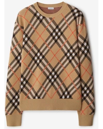 Burberry Check Wool Blend Sweater - Brown