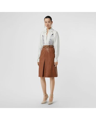Burberry Box Pleat Detail Leather A-line Skirt - Brown