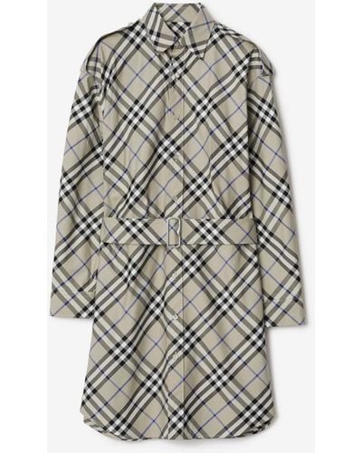 Burberry Robe chemise en coton Check - Gris