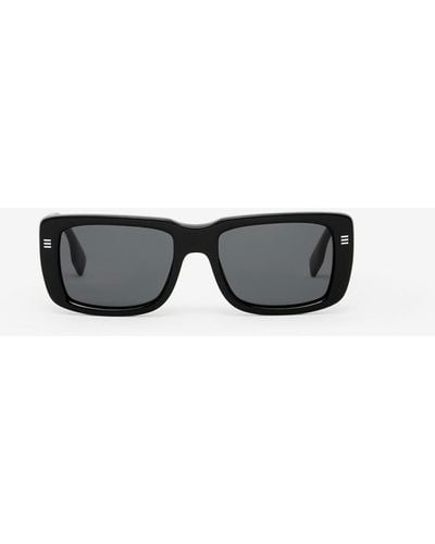 Burberry Logo Detail Rectangular Frame Sunglasses - Black