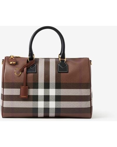 Burberry Leather-trimmed Checked Coated-canvas Shoulder Bag - Women - Brown Shoulder Bags