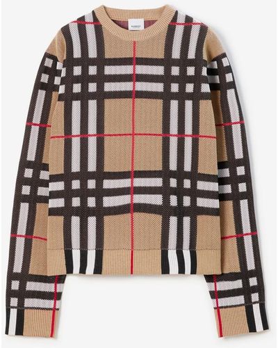 Burberry Check Cotton Blend Sweater - Brown