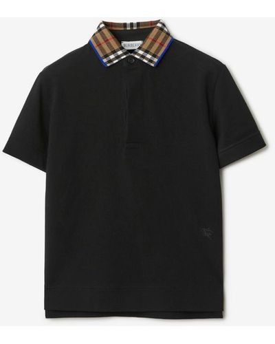 Burberry Check Collar Cotton Polo Shirt - Black