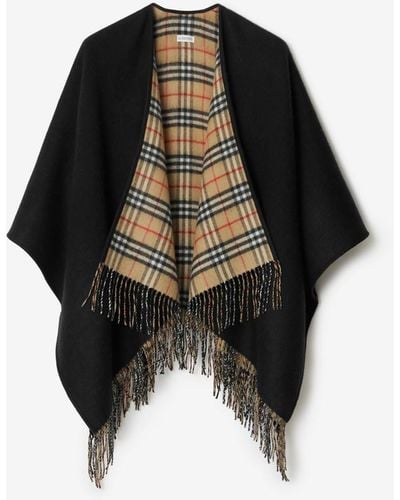 Burberry Check Wool Reversible Cape - Black