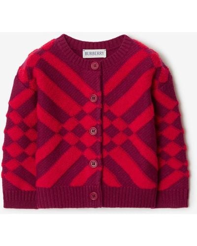 Burberry Check Wool Cashmere Cardigan - Red