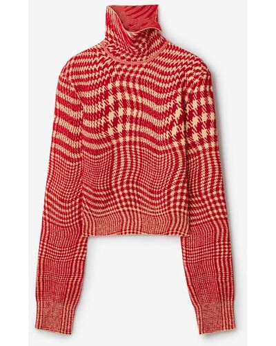 Burberry Wollmisch-Pullover mit verzerrtem Hahnentrittmuster - Rot