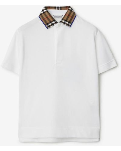 Burberry Check Collar Cotton Polo Shirt - White