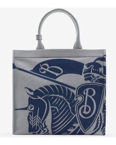 Burberry Equestrian Design Cotton-blend Tote Bag - Blue