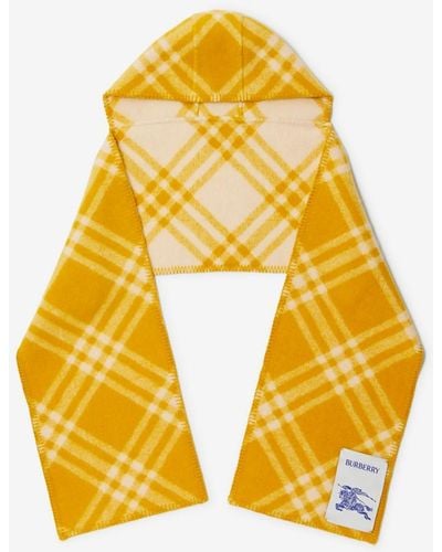 Burberry Check Wool Hooded Scarf - Yellow