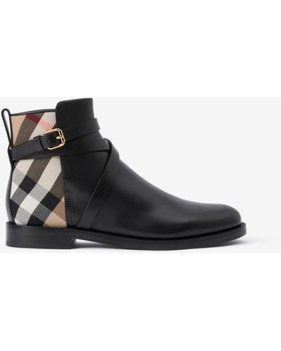 Burberry Lederstiefeletten mit House Check-Muster - Schwarz