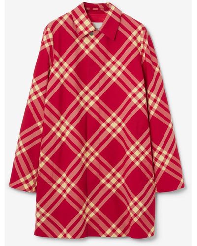 Burberry Mid-length Check Car Coat - Red