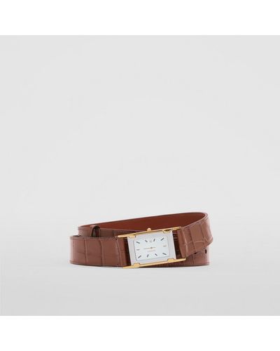 Burberry Faux Watch Detail Embossed Leather Belt - Brown