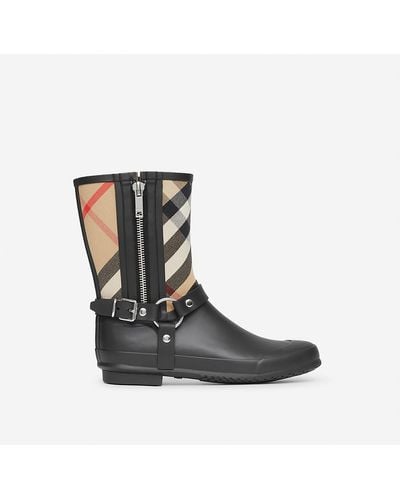 Burberry Strap Detail House Check Rubber Rain Boots - Black