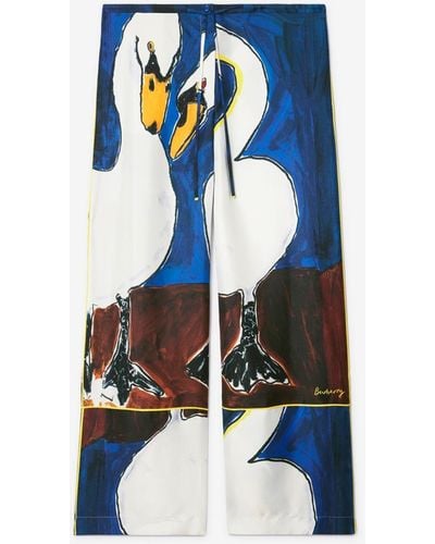 Burberry Swan Silk Pants - Blue