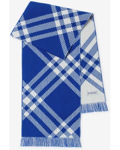 Burberry Check Wool Scarf - Blue