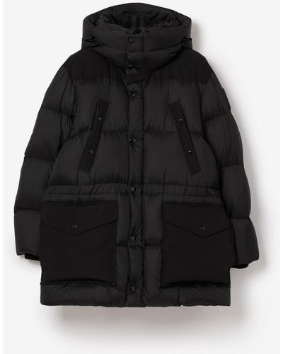 Burberry Logo Appliqué Nylon Puffer Coat - Black