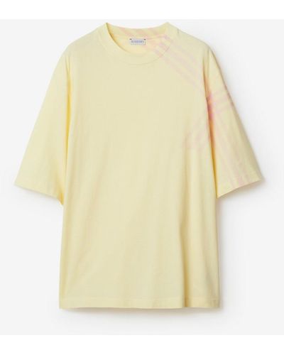 Burberry Check Sleeve Cotton T-shirt - Yellow