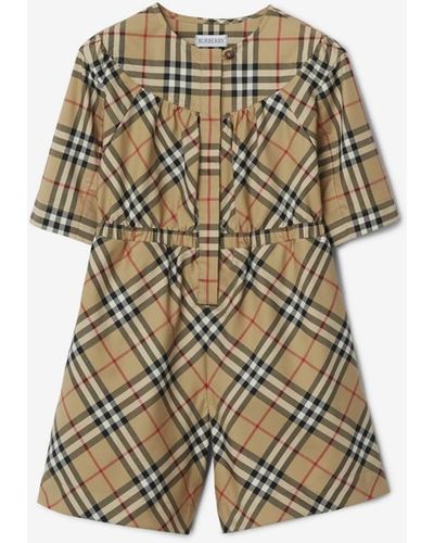Burberry Check Stretch Cotton Playsuit - Natural