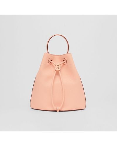 Burberry Grainy Leather Small Tb Bucket Bag - Pink