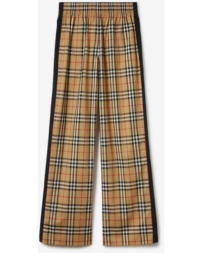 Burberry Check Stretch Cotton Pants - Natural