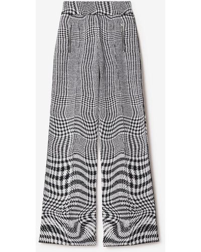 Burberry Warped Houndstooth Wool Blend Pants - Gray