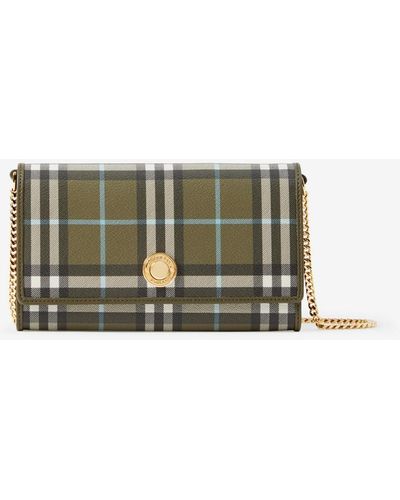 Burberry Check Wallet With Chain Strap - Green