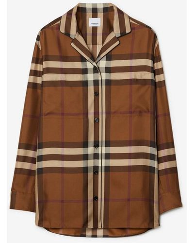 Burberry Check Silk Pajama Shirt - Brown
