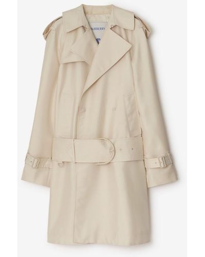 Burberry Mid-length Silk Blend Trench Coat - Natural