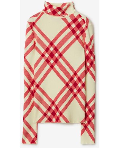 Burberry Check Wool Blend Sweater - Red
