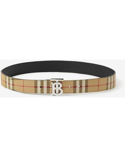 Burberry Check And Leather Reversible Tb Belt - Multicolour