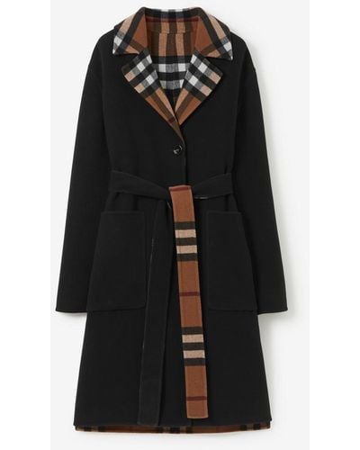 Burberry Reversible Check Wool Coat - Black