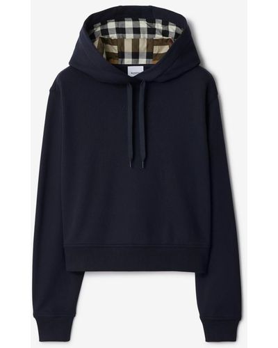 Burberry Cropped Cotton Hoodie - Blue