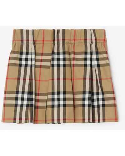 Burberry Check Cotton Pleated Skirt - White