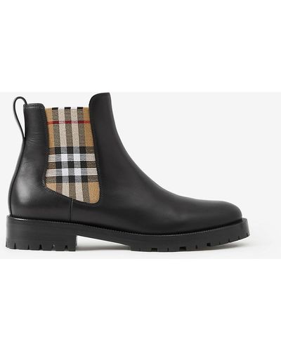 Burberry Vintage Check Detail Leather Chelsea Boot - Black
