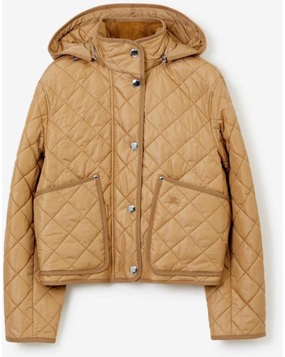 Burberry Diamond Quilted Nylon Cropped Jacket - Natural
