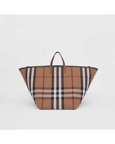Burberry Extra Large Check Cotton Beach Tote - Brown