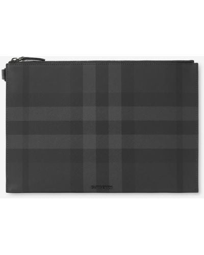 Burberry Grande pochette zippée Check - Noir