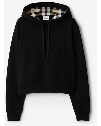 Burberry Cropped Cotton Hoodie - Black