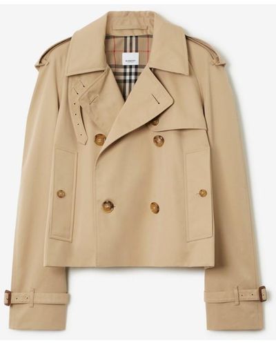 Burberry Gabardine Cropped Trench Coat - Natural