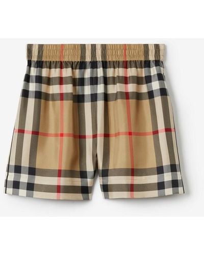 Burberry Check Silk Shorts - Natural