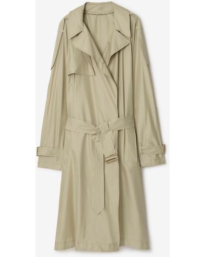 Burberry Long Silk Trench Coat - Natural